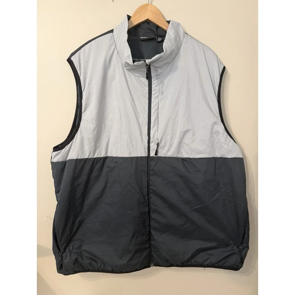 SwissTech Vest Mens 3XL Gray Colorblock Sleeveless Full Zip Puffer Lightweight